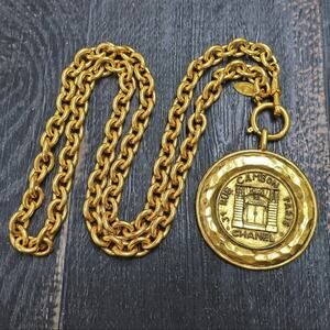 CHANEL Gold Plated CC Logos Cambon Charm Vintage Necklace Pendant